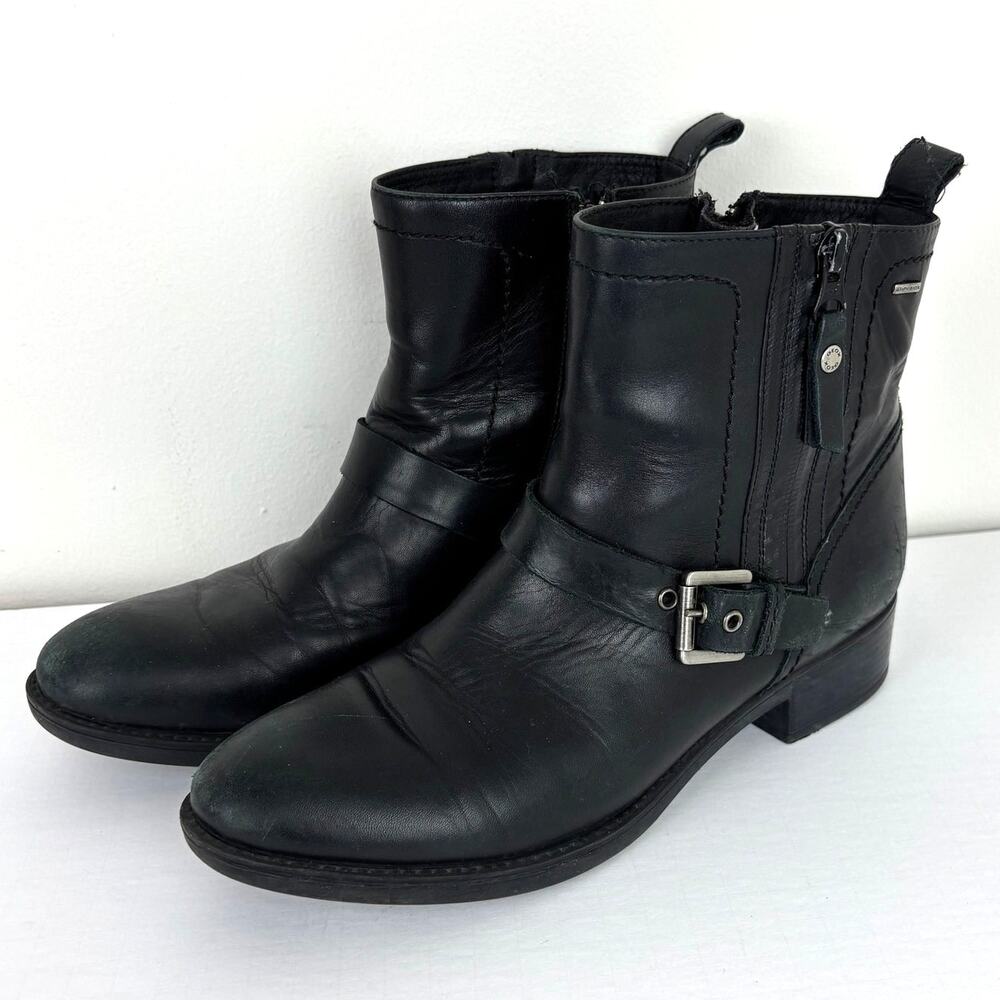 GEOX Black Leather Boots EU 39 Buckle Moto